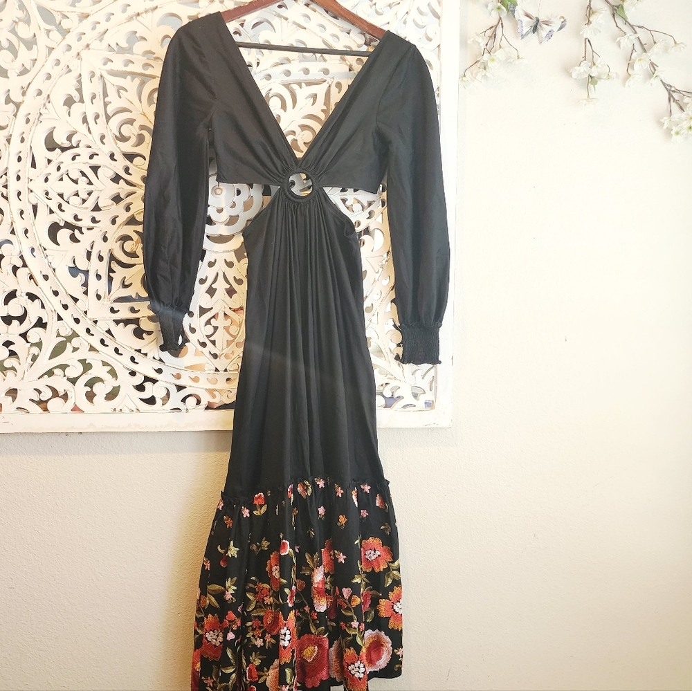 ANTROPOLOGIE KAROLINA CUT-OUT FLORAL MAXI BLACK DRESS Geisha Designs - Picture 9 of 16